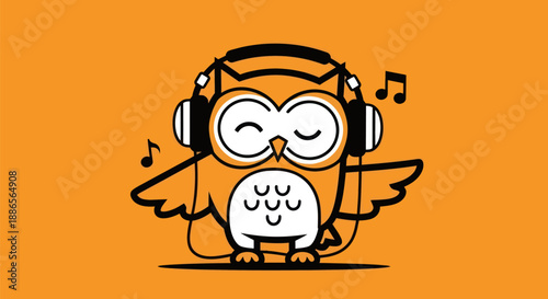 Cartoon owl wearing headphones