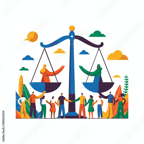 flat conceptual vector design of shared balance scales and equality theme