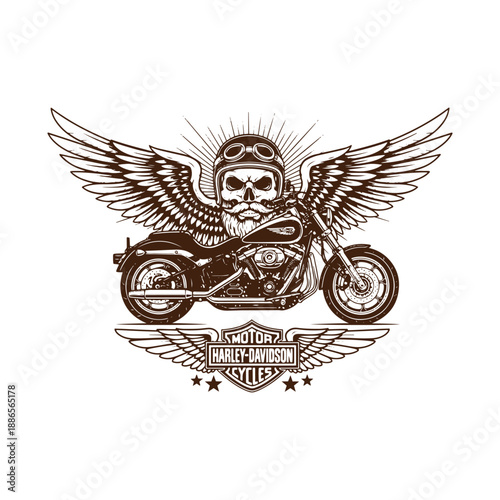 Harley davidson motorcycle with wings and skull rider