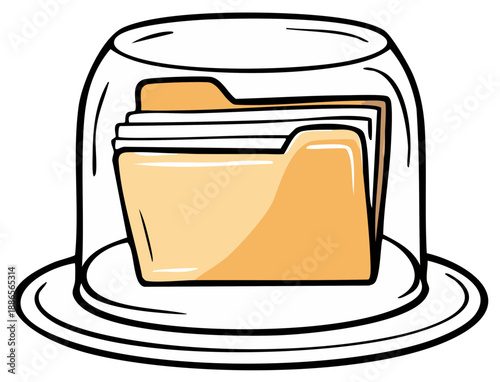 Folder protected under a glass dome symbolizing security and preservation