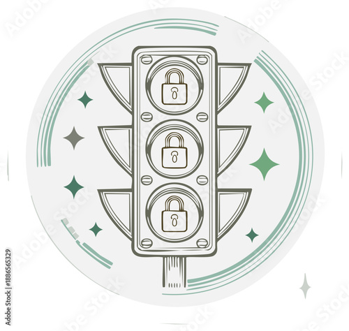 Traffic Signal with Locked Lights Symbolizing Security and Safety Regulations
