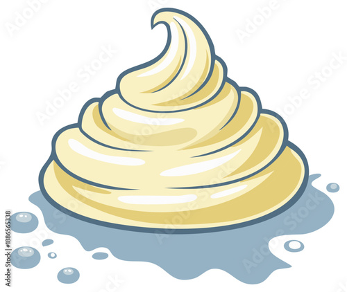 Cartoon style whipped cream swirl with soft shadows and subtle details evokes sweetness and dessert indulgence