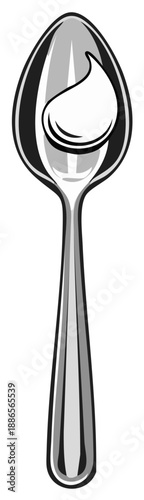 Polished Metal Spoon with Swirl of Creamy Substance for Tasting or Dessert
