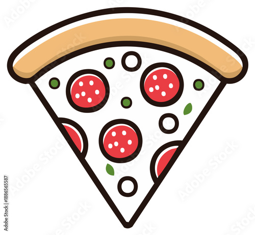 Delicious Slice of Salami Pepperoni Pizza with Green Peas and White Cheese