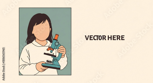 Woman holding microscope examining science laboratory research study education concept