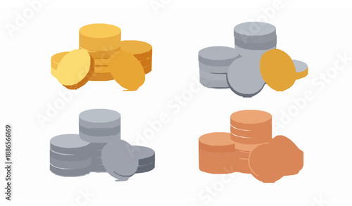 Soft 3D cartoon coin pile set for wealth finance and success concepts