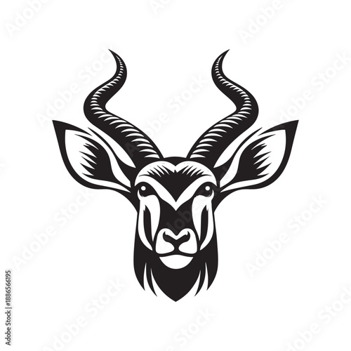 Stylish black and white illustration of antelope head