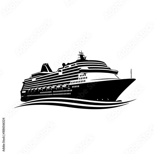 Cruise Ship Liner Silhouette Ocean Transport Vector Icon Isolated on White Background Vacation Travel