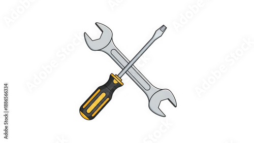 Crossed wrench and screwdriver icon isolated on transparent background
