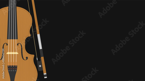 Dark Violin Closeup Banner Template With Bow And Black Background Copyspace