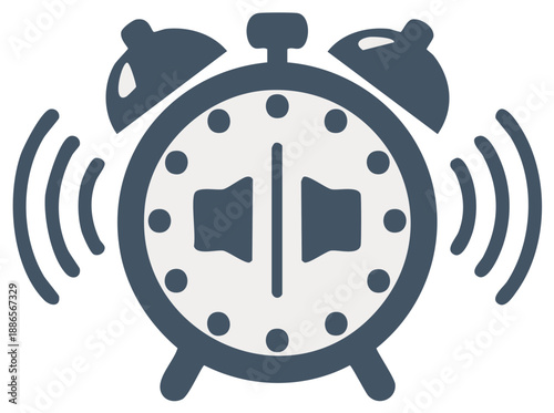 Classic Alarm Clock Ringing Loudly with Sound Waves Icon Graphic