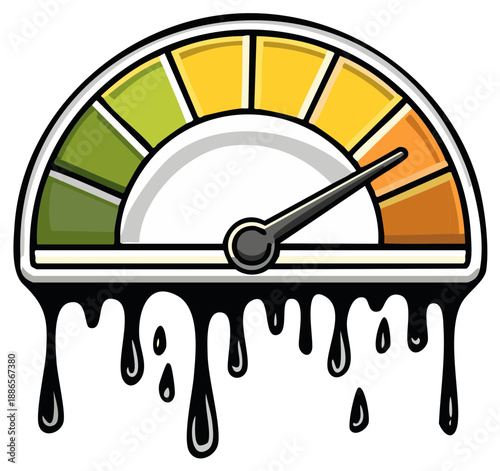 Melting Speedometer Indicator Shows Overheating or High Temperature Danger