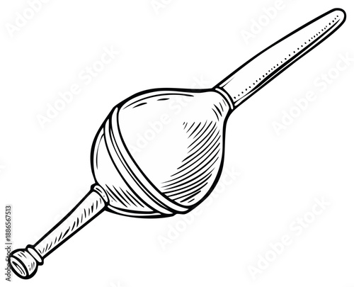 Old Fashioned Medical Bulb Syringe Device Black and White Engraving Style Illustration