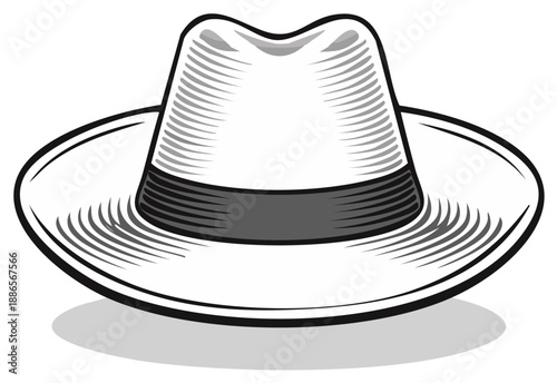 Retro fedora hat illustration, vintage style, elegant, classic men's fashion accessory