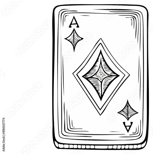 Hand Drawn Ace of Diamonds Playing Card Illustration in Sketch Style