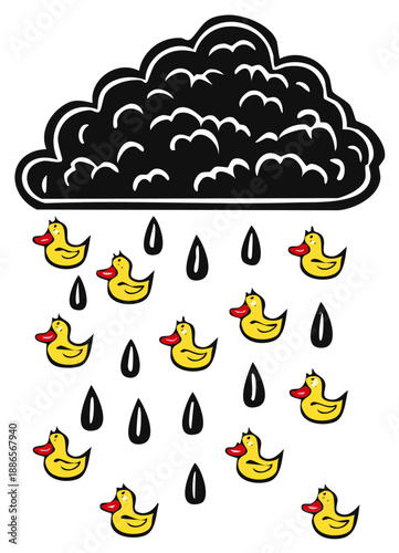 Cartoon Cloud raining Yellow Rubber Ducks
