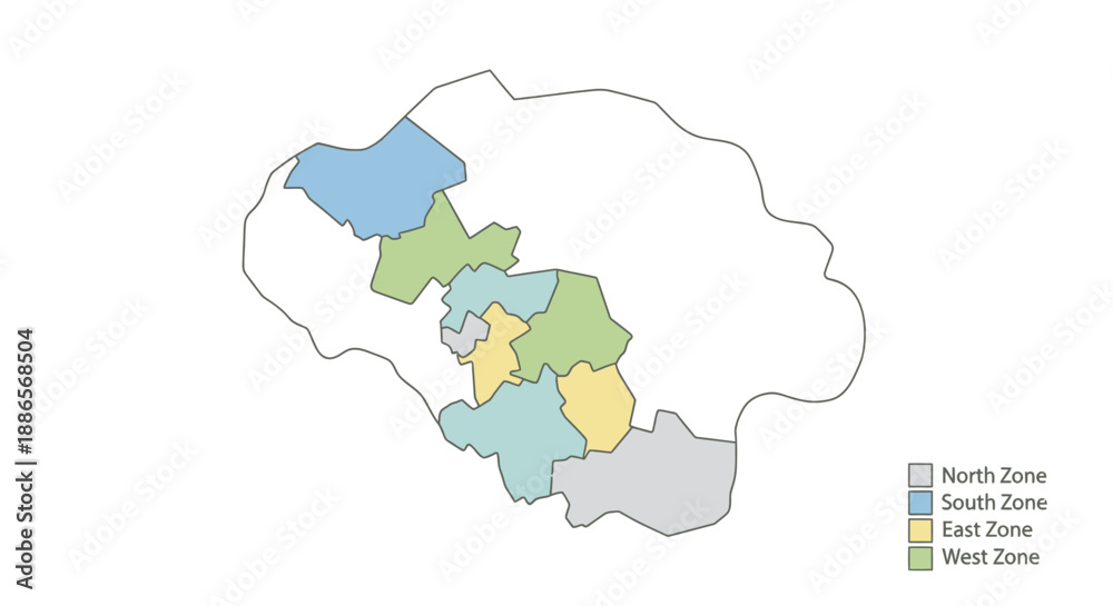 Fototapeta Zoned Regional Map with Directional Legend Vector