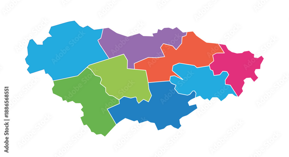 Fototapeta premium Colorful Administrative Region Map with Districts Vector