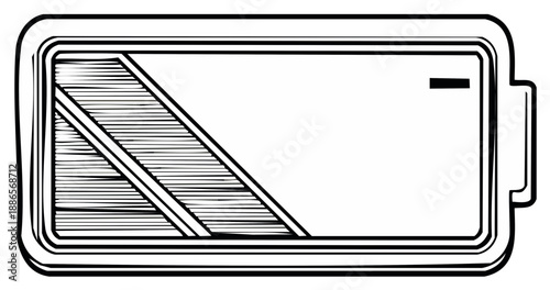 Illustration of a nearly depleted battery charge indicator in a simple outline style