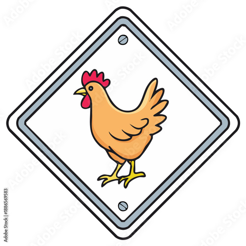 Chicken Crossing Caution Sign Chicken Breed Awareness Warning Graphics Road Symbol Signage Poultry Breed Farm Livestock Animals