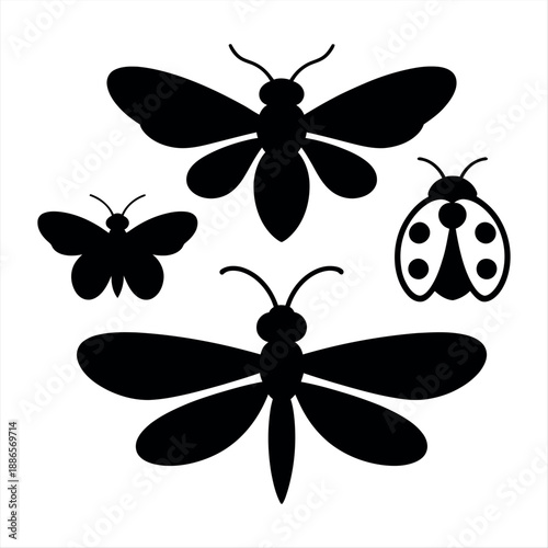 Silhouettes of various insects Vector