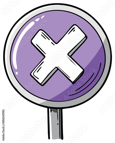 Cartoon Illustration of a Purple Circle Sign with White X Symbol