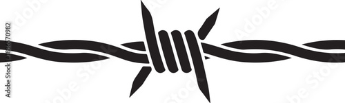 Black and white barbed wire with sharp barbs