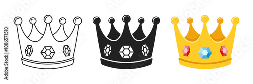 Royal luxury crown icon set collection in flat style. Queen tiara vector illustration on isolated background. King coronet sign business concept.