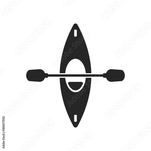 Canoe with paddle icon in flat style. Kayak boat vector illustration on isolated background. Rafting sign business concept.