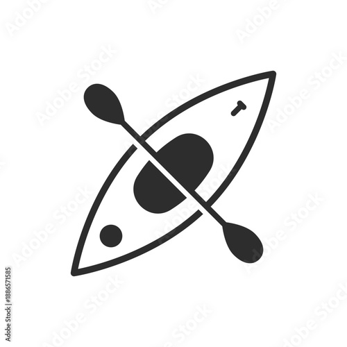 Canoe with paddle icon in flat style. Kayak boat vector illustration on isolated background. Rafting sign business concept.