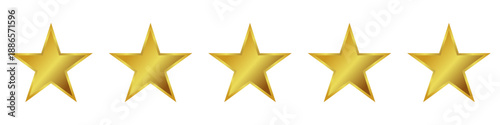 vector illustration: set of five golden rating stars isolated on white or transparent png