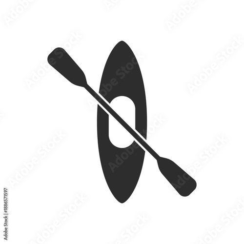 Canoe with paddle icon in flat style. Kayak boat vector illustration on isolated background. Rafting sign business concept.