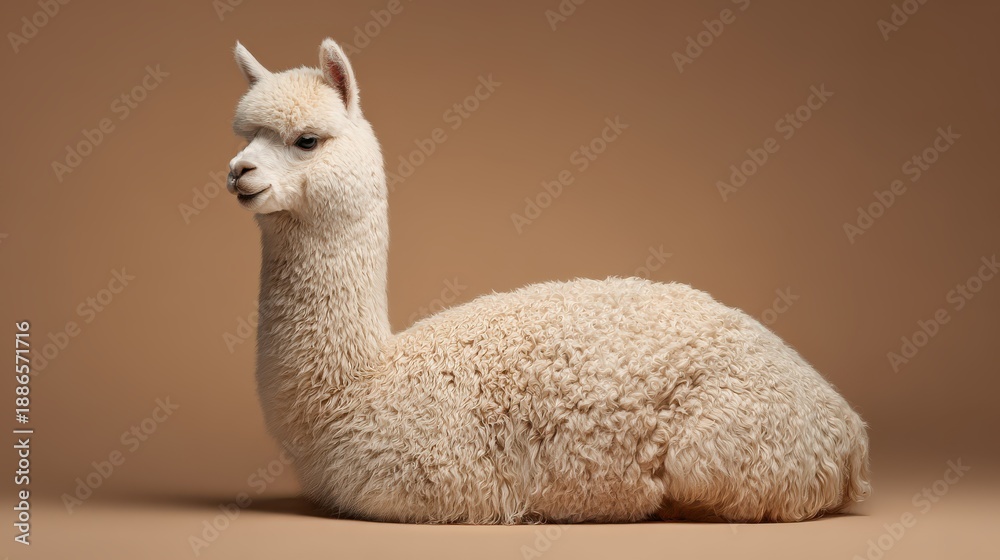 Fototapeta premium alpaca calm posture, neutral background, sustainable lifestyle branding