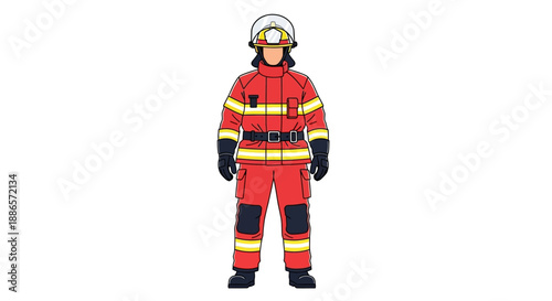 Illustration of firefighter in full protective gear on white background