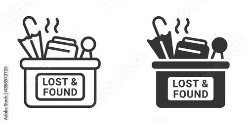 Lost and Found Box Icon Set. Missing Items Storage Symbols. Public Service Collection, Vector Illustration.