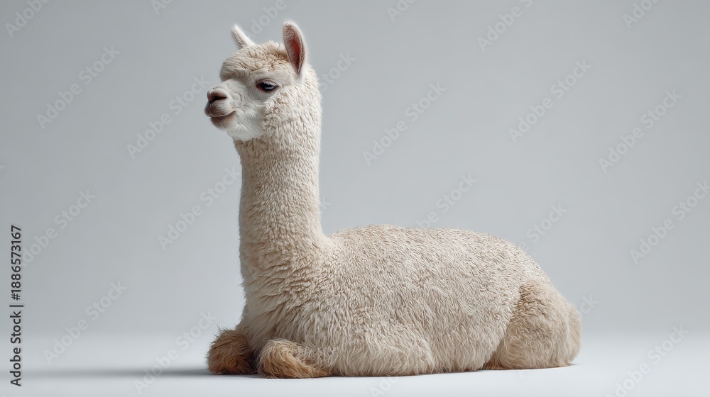 Fototapeta premium alpaca calm posture, neutral background, sustainable lifestyle branding