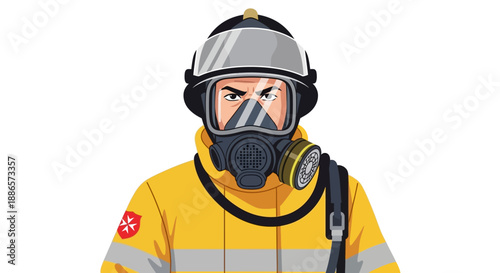 Firefighter Extinguishing Kitchen Fire in Modern Illustration