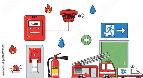 Firefighter Extinguishing Kitchen Fire in Modern Illustration