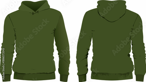 Olive green hoodie sweatshirt front and back view