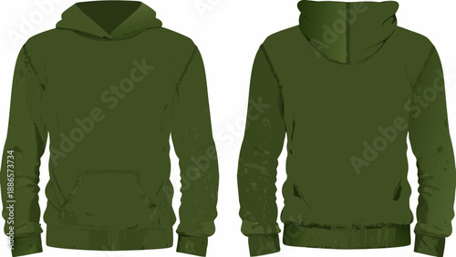 Olive green hoodie sweatshirt front and back view