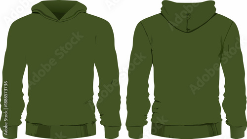 Olive green hoodie sweatshirt front and back view
