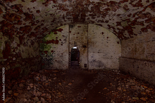Abandoned underground tunnels beneath Tarakaniv Fortress, 19th-century military site, Ukraine