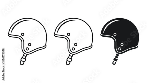 Football helmets in different line styles and colors sports equipment