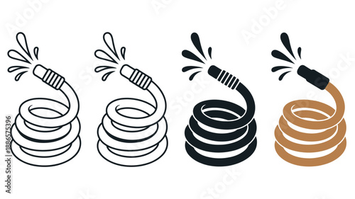 Coiled hoses with water spraying out coils black