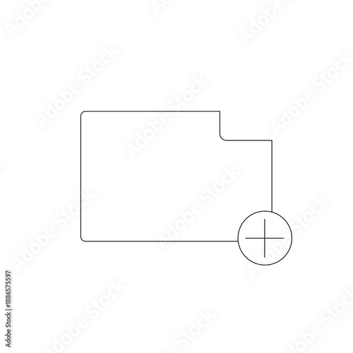 Minimal line icon of a folder with plus symbol. File management, add folder, create directory concept. Isolated black outline vector on white background.
