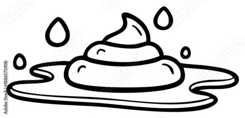 Melting pile of poop cartoon doodle black and white line drawing icon