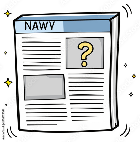 Whimsical Cartoon Newspaper with Question Mark and Blank Image Placeholder