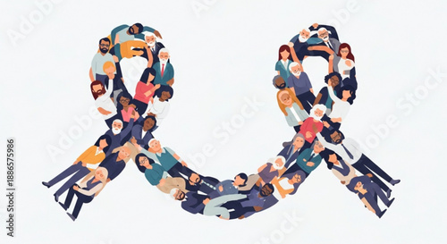 Diverse people forming awareness ribbon on white background