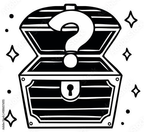 Open treasure chest with question mark inside