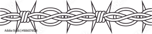 A repeating pattern of barbed wire with sharp spikes